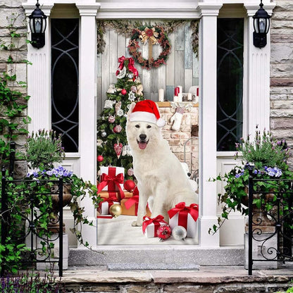 White German Shepherd Christmas Door Cover, Unique Gifts Doorcover, Christmas Gift Decor
