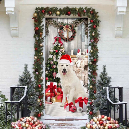 White German Shepherd Christmas Door Cover, Unique Gifts Doorcover, Christmas Gift Decor