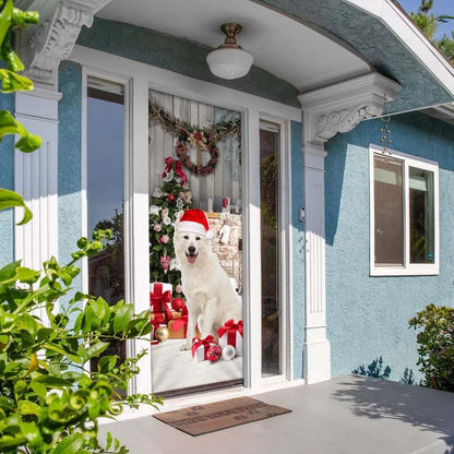 White German Shepherd Christmas Door Cover, Unique Gifts Doorcover, Christmas Gift Decor