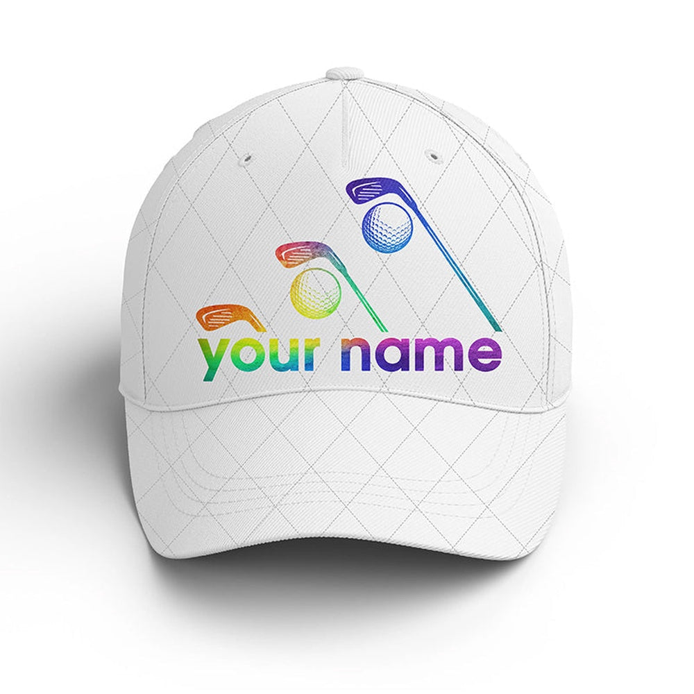 White Golf Hat For Men,Women Custom Name Watercolor Golf Clubs Baseball Golf Cap, Golf Baseball Cap