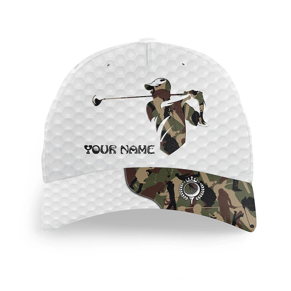 White Golfer Hat Custom Name Camo Pattern Golf Hats For Mens, Gifts For Golfers, Golf Baseball Cap