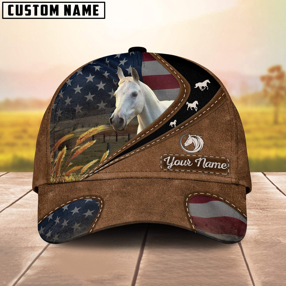 White Horse Leather Pattern American Customized Name Cap, Farmer Cap, Cap For Farmers, Best Farm Hat, Farm Use Hat