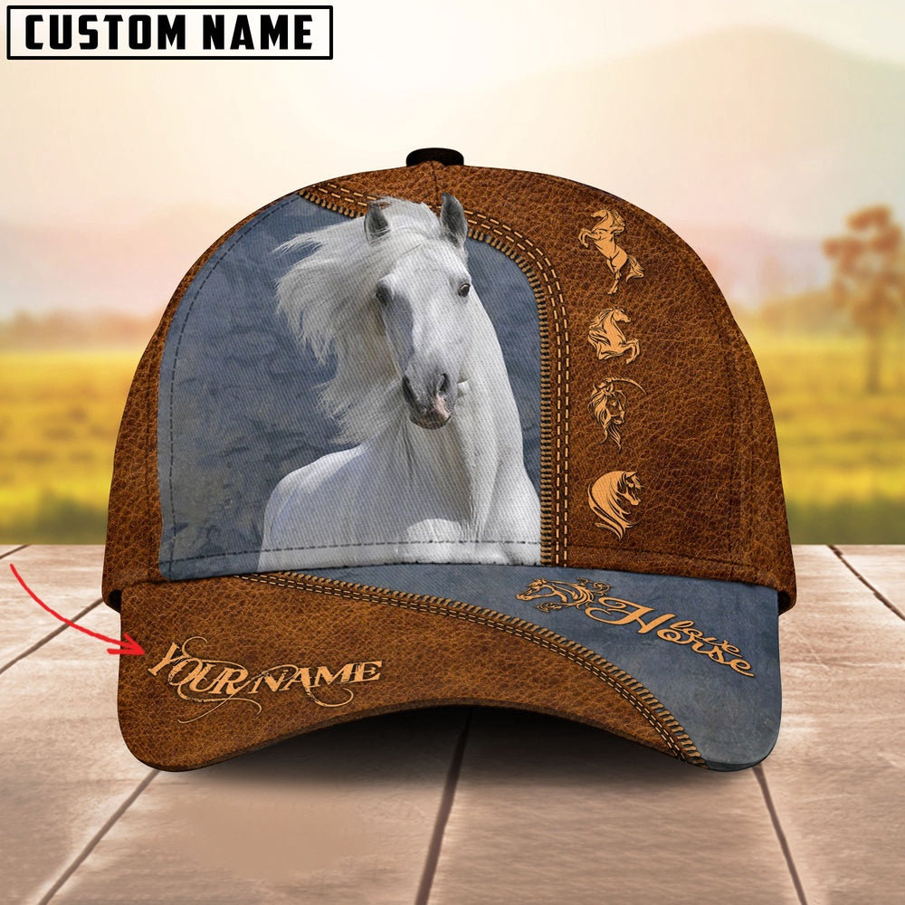 White Horse Lovers Customized Name Cap, Farmer Cap, Cap For Farmers, Best Farm Hat, Farm Use Hat