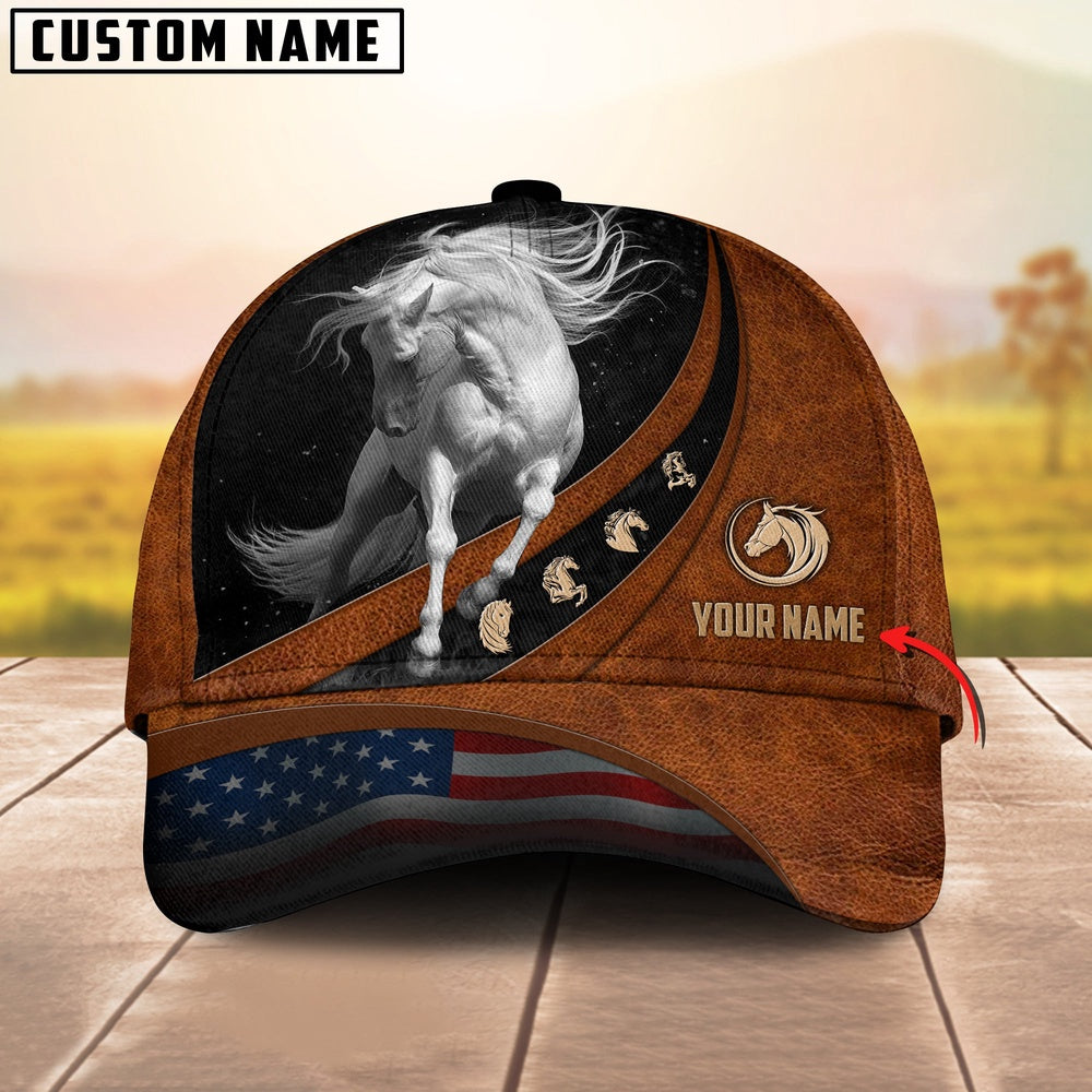 White Horse Lovers Leather Pattern Customized Name Cap, Farmer Cap, Cap For Farmers, Best Farm Hat, Farm Use Hat