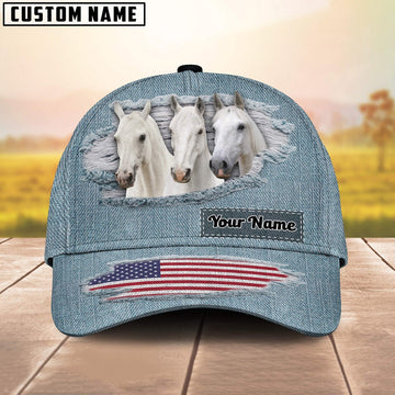 White Horses Jeans Pattern Customized Name Cap, Farmer Cap, Cap For Farmers, Best Farm Hat, Farm Use Hat
