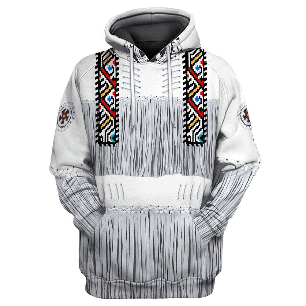 White Native American All Over Printed Hoodie, Native American Hoodie, 3D Native American Hoodie