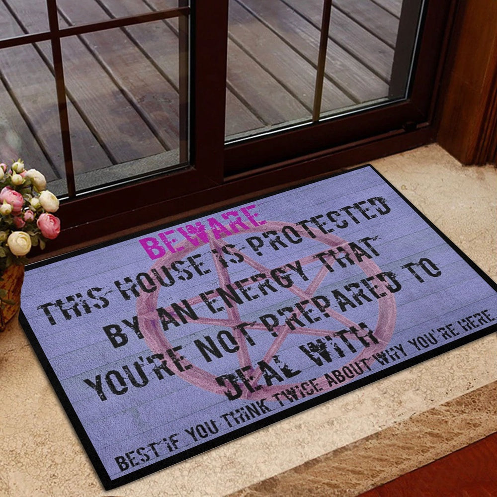 Wicca Welcome Doormat, Beware This House Is Protected By An Energy Wicca Witch Welcome Doormat, Indoor Outdoor Doormat Home Decor