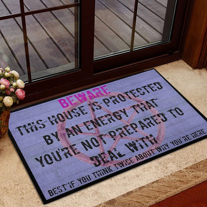 Wicca Welcome Doormat, Beware This House Is Protected By An Energy Wicca Witch Welcome Doormat, Indoor Outdoor Doormat Home Decor