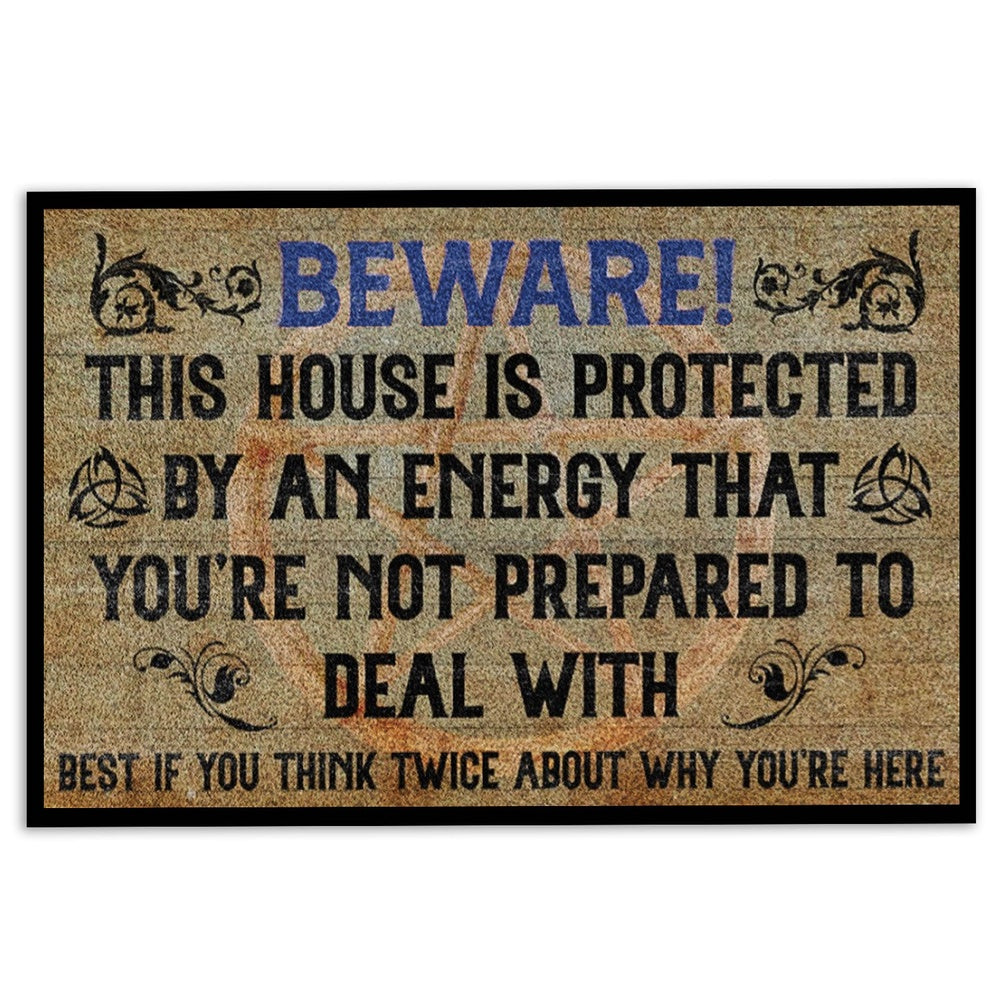 Wicca Welcome Doormat, Beware This House Is Protected By An Energy Witch Wicca Welcome Doormat, Indoor Outdoor Doormat Home Decor