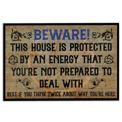 Wicca Welcome Doormat, Beware This House Is Protected By An Energy Witch Wicca Welcome Doormat, Indoor Outdoor Doormat Home Decor