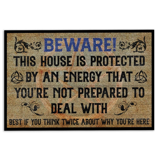 Wicca Welcome Doormat, Beware This House Is Protected By An Energy Witch Wicca Welcome Doormat, Indoor Outdoor Doormat Home Decor