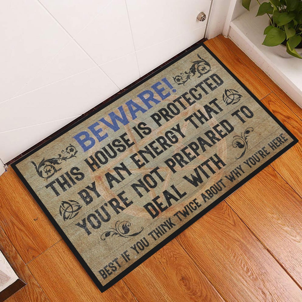 Wicca Welcome Doormat, Beware This House Is Protected By An Energy Witch Wicca Welcome Doormat, Indoor Outdoor Doormat Home Decor