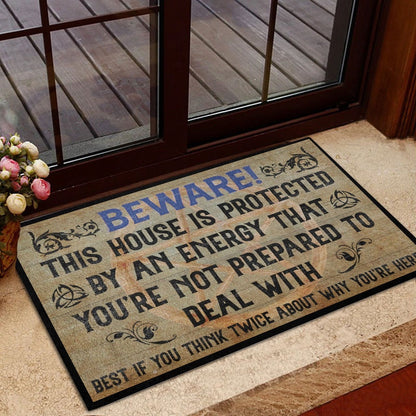 Wicca Welcome Doormat, Beware This House Is Protected By An Energy Witch Wicca Welcome Doormat, Indoor Outdoor Doormat Home Decor