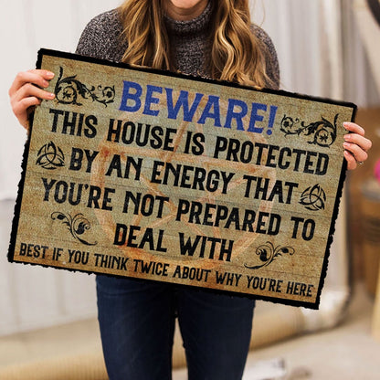 Wicca Welcome Doormat, Beware This House Is Protected By An Energy Witch Wicca Welcome Doormat, Indoor Outdoor Doormat Home Decor