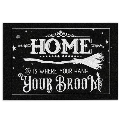 Wicca Welcome Doormat, Home is where you hang the broom Wicca Witch Magical Pagan Welcome Doormat, Indoor Outdoor Doormat Home Decor
