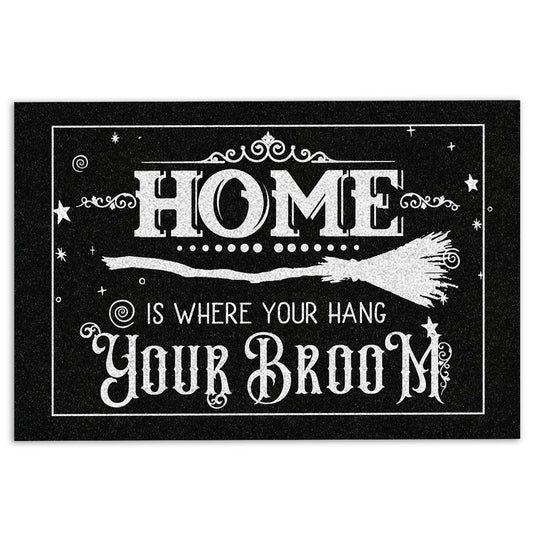 Wicca Welcome Doormat, Home is where you hang the broom Wicca Witch Magical Pagan Welcome Doormat, Indoor Outdoor Doormat Home Decor