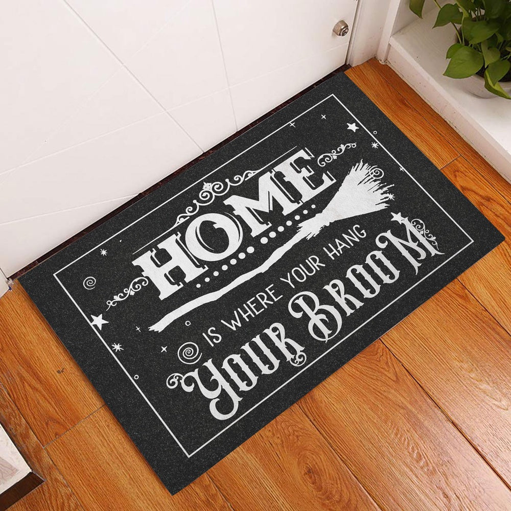 Wicca Welcome Doormat, Home is where you hang the broom Wicca Witch Magical Pagan Welcome Doormat, Indoor Outdoor Doormat Home Decor