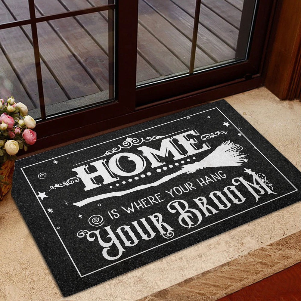 Wicca Welcome Doormat, Home is where you hang the broom Wicca Witch Magical Pagan Welcome Doormat, Indoor Outdoor Doormat Home Decor