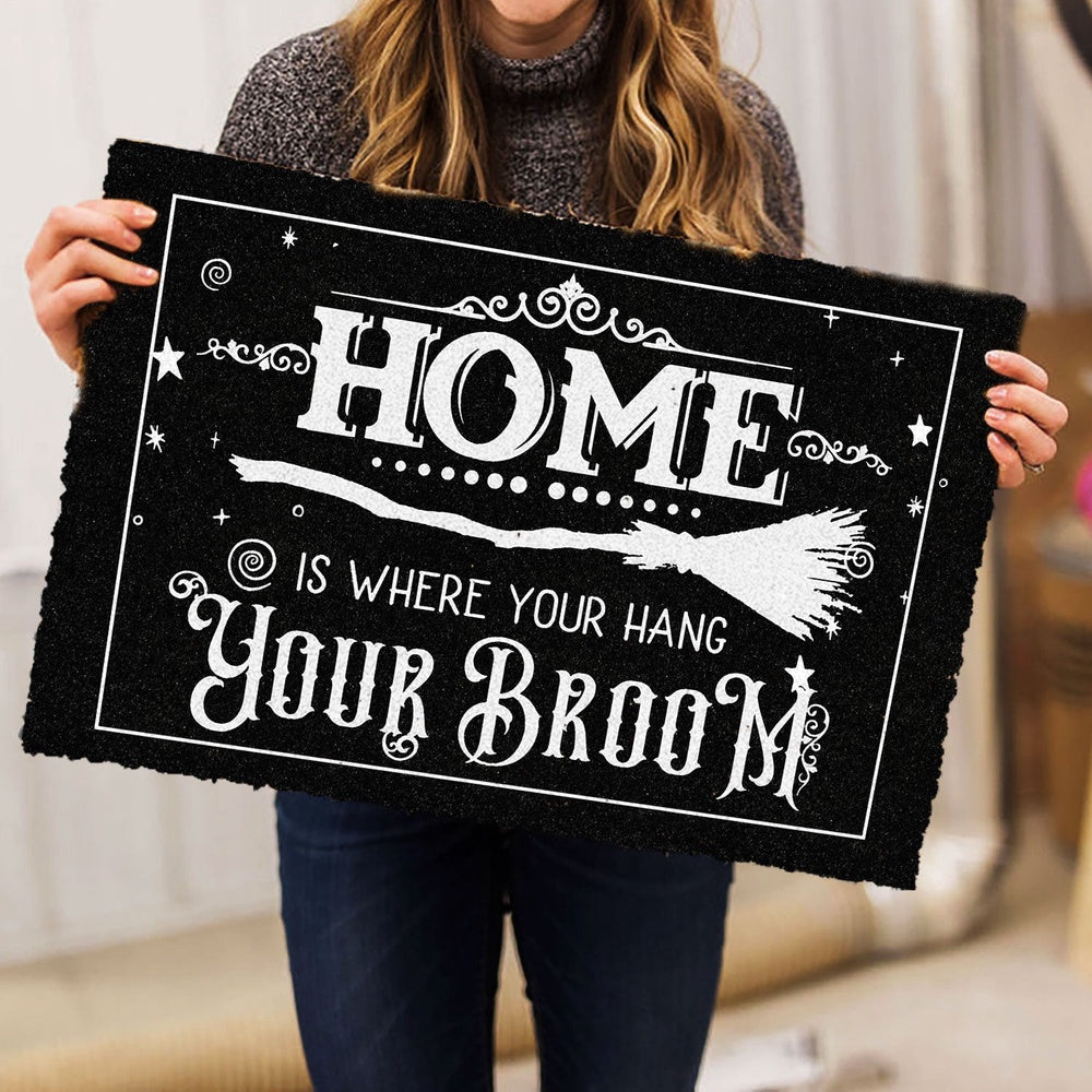 Wicca Welcome Doormat, Home is where you hang the broom Wicca Witch Magical Pagan Welcome Doormat, Indoor Outdoor Doormat Home Decor