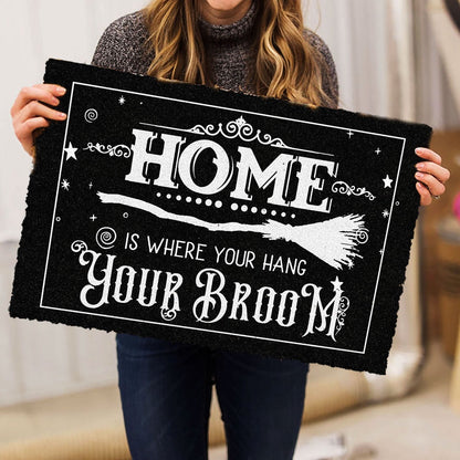 Wicca Welcome Doormat, Home is where you hang the broom Wicca Witch Magical Pagan Welcome Doormat, Indoor Outdoor Doormat Home Decor