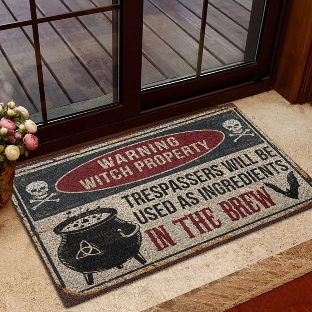 Wicca Welcome Doormat, Warning Wicca Witch Property Welcome Doormat, Indoor Outdoor Doormat Home Decor
