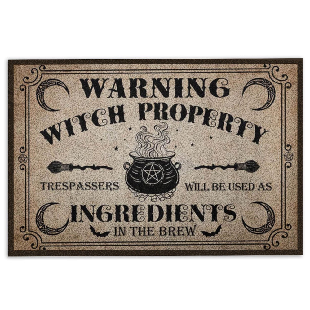 Wicca Welcome Doormat, Warning Witch Property Wicca Wiccan Welcome Doormat, Indoor Outdoor Doormat Home Decor