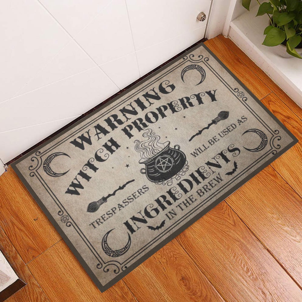 Wicca Welcome Doormat, Warning Witch Property Wicca Wiccan Welcome Doormat, Indoor Outdoor Doormat Home Decor