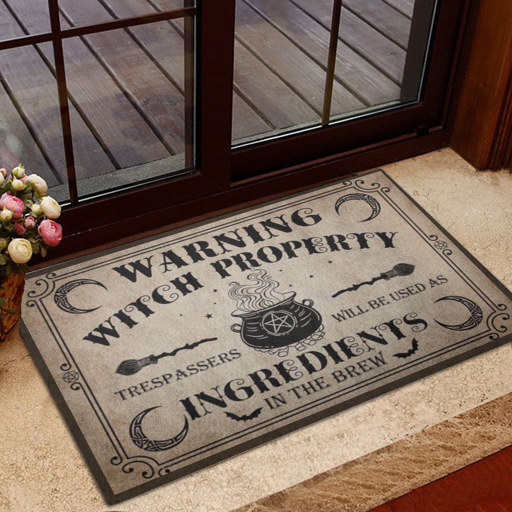 Wicca Welcome Doormat, Warning Witch Property Wicca Wiccan Welcome Doormat, Indoor Outdoor Doormat Home Decor
