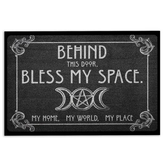 Wicca Welcome Doormat, Wicca Witch Behind This Door Bless My Space Welcome Doormat, Indoor Outdoor Doormat Home Decor