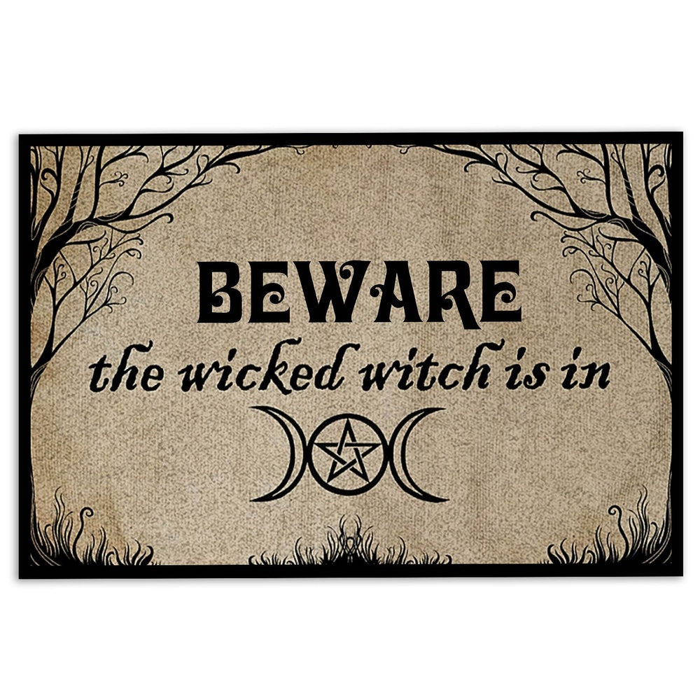 Wicca Welcome Doormat, Wicca Witch Beware The Witch Is In Welcome Doormat, Indoor Outdoor Doormat Home Decor