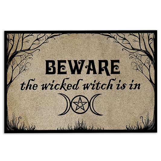 Wicca Welcome Doormat, Wicca Witch Beware The Witch Is In Welcome Doormat, Indoor Outdoor Doormat Home Decor