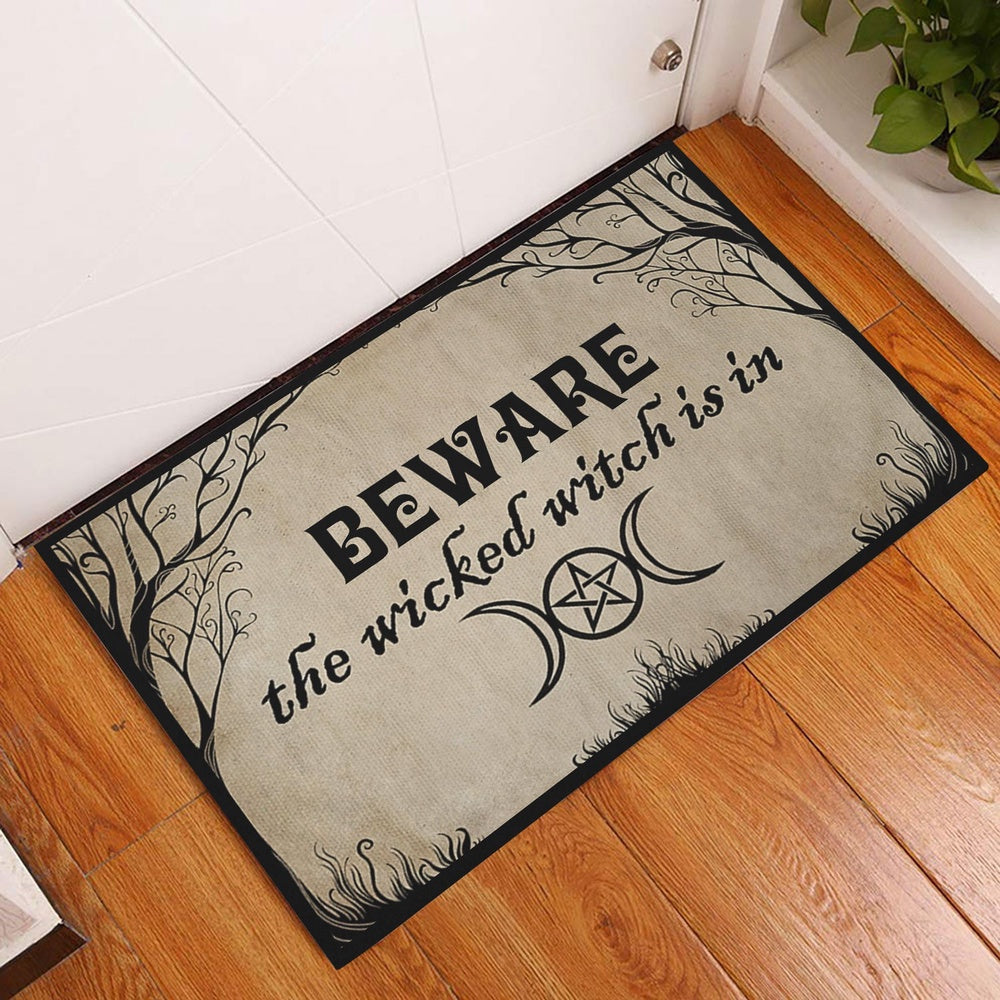 Wicca Welcome Doormat, Wicca Witch Beware The Witch Is In Welcome Doormat, Indoor Outdoor Doormat Home Decor