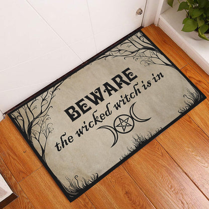 Wicca Welcome Doormat, Wicca Witch Beware The Witch Is In Welcome Doormat, Indoor Outdoor Doormat Home Decor
