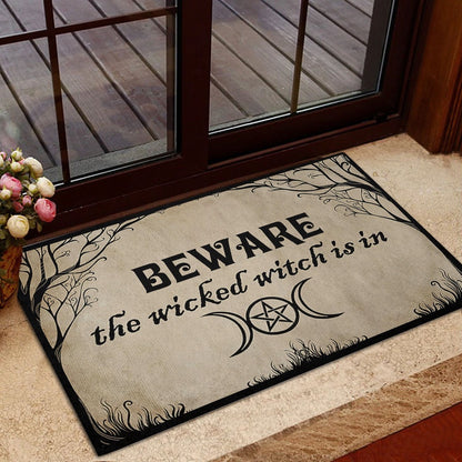 Wicca Welcome Doormat, Wicca Witch Beware The Witch Is In Welcome Doormat, Indoor Outdoor Doormat Home Decor