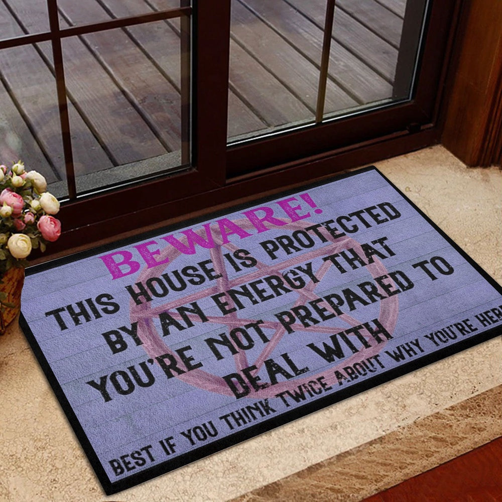 Wicca Welcome Doormat, Wicca Witch Beware This House Is Protected Welcome Doormat, Indoor Outdoor Doormat Home Decor
