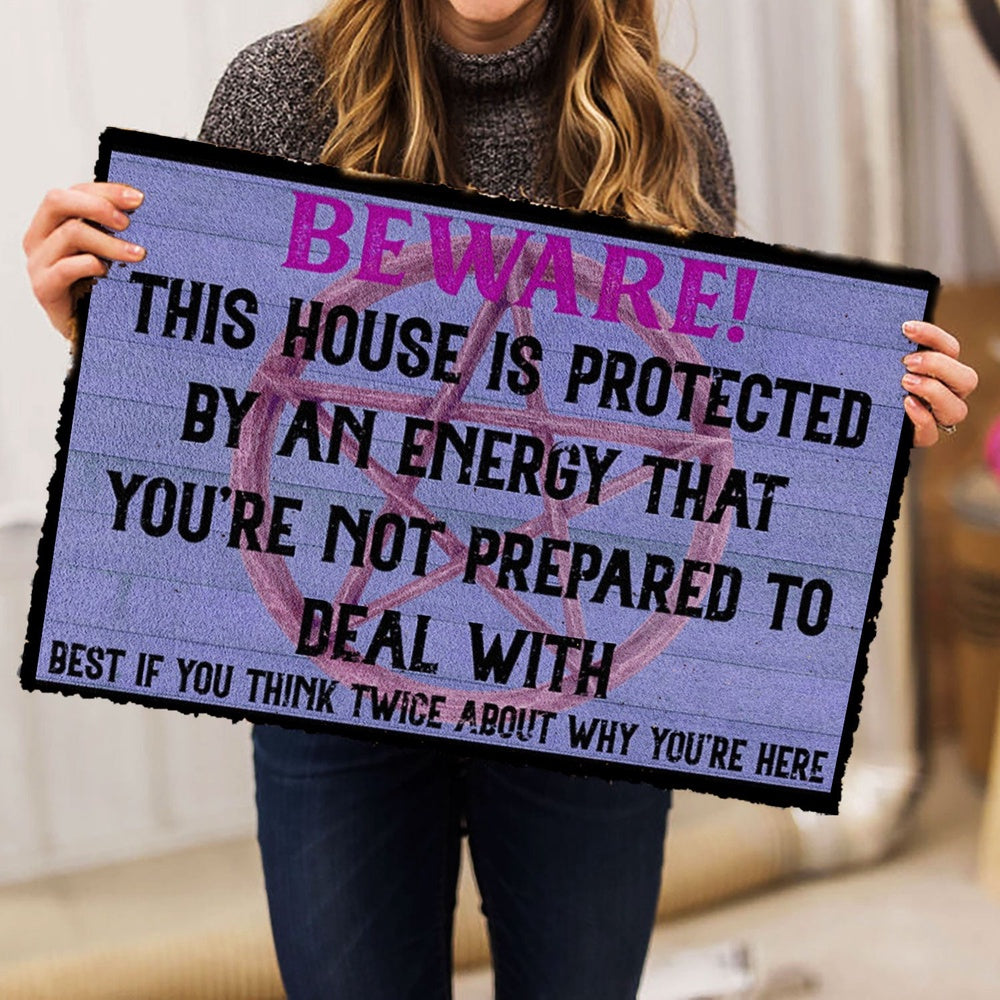 Wicca Welcome Doormat, Wicca Witch Beware This House Is Protected Welcome Doormat, Indoor Outdoor Doormat Home Decor