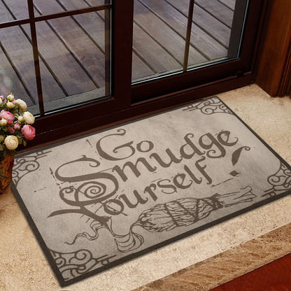 Wicca Welcome Doormat, Wicca Witch Go Smudge Yourself Welcome Doormat, Indoor Outdoor Doormat Home Decor
