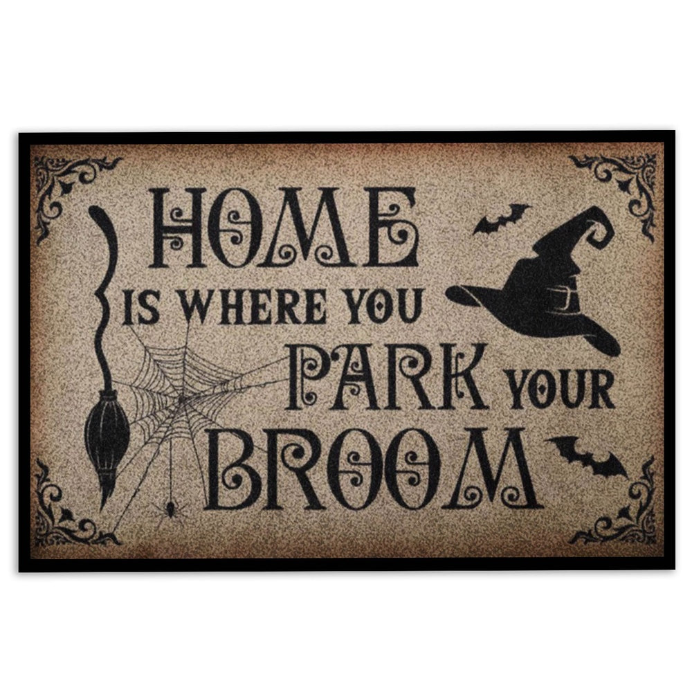 Wicca Welcome Doormat, Wicca Witch Home Is Where You Park Your Broom Welcome Doormat, Indoor Outdoor Doormat Home Decor