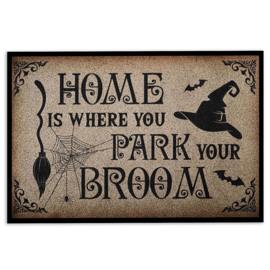 Wicca Welcome Doormat, Wicca Witch Home Is Where You Park Your Broom Welcome Doormat, Indoor Outdoor Doormat Home Decor