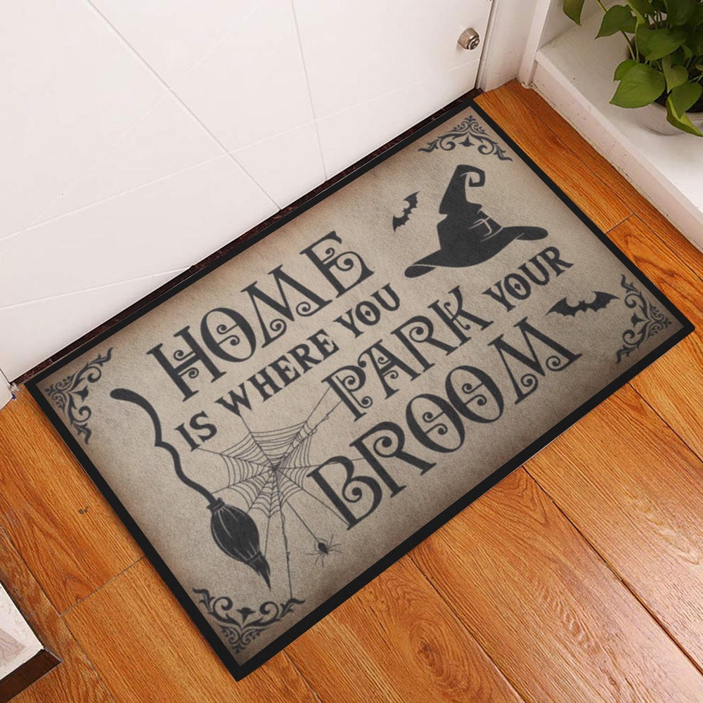 Wicca Welcome Doormat, Wicca Witch Home Is Where You Park Your Broom Welcome Doormat, Indoor Outdoor Doormat Home Decor