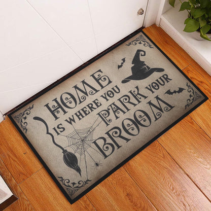 Wicca Welcome Doormat, Wicca Witch Home Is Where You Park Your Broom Welcome Doormat, Indoor Outdoor Doormat Home Decor