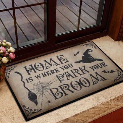 Wicca Welcome Doormat, Wicca Witch Home Is Where You Park Your Broom Welcome Doormat, Indoor Outdoor Doormat Home Decor