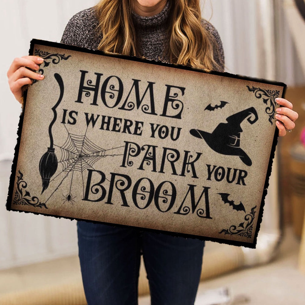 Wicca Welcome Doormat, Wicca Witch Home Is Where You Park Your Broom Welcome Doormat, Indoor Outdoor Doormat Home Decor