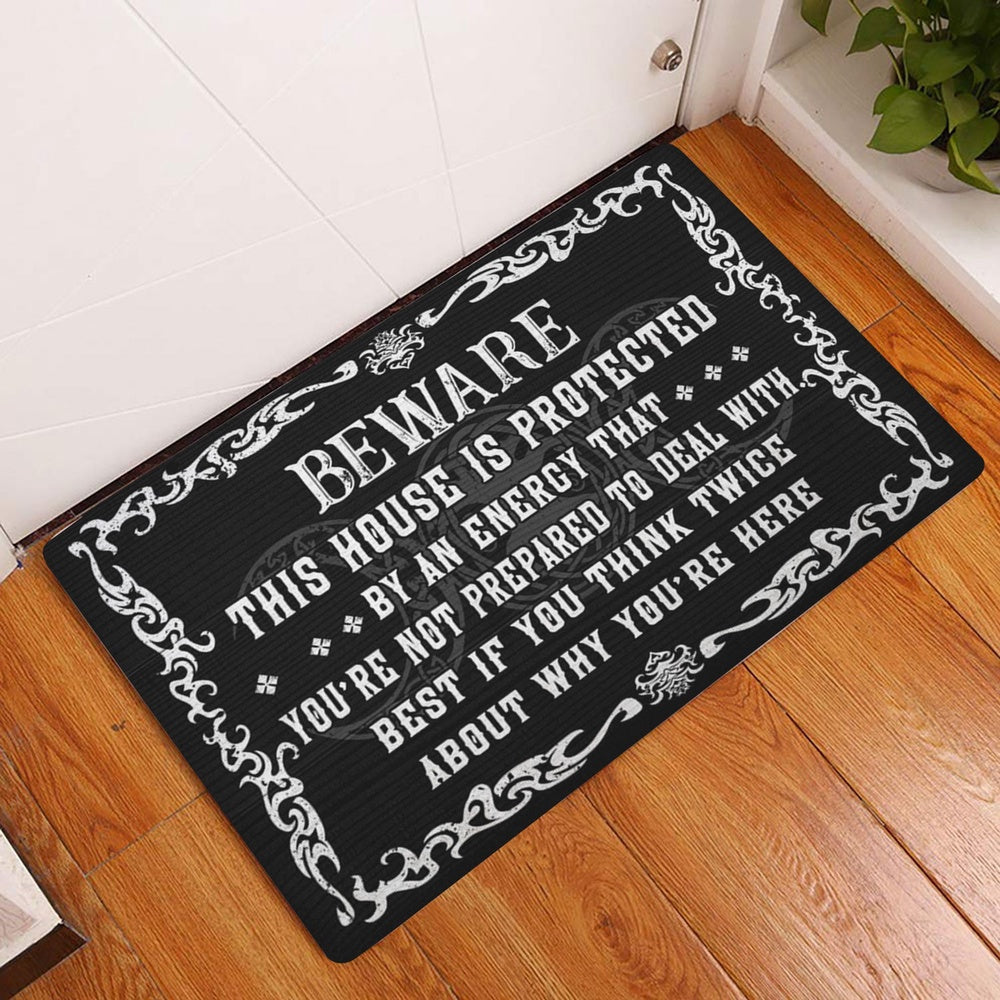 Wicca Welcome Doormat, Witch Beware This House Is Protected Wiccan Wicca Welcome Doormat, Indoor Outdoor Doormat Home Decor