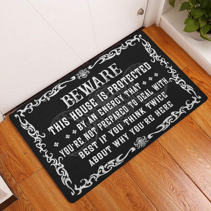 Wicca Welcome Doormat, Witch Beware This House Is Protected Wiccan Wicca Welcome Doormat, Indoor Outdoor Doormat Home Decor