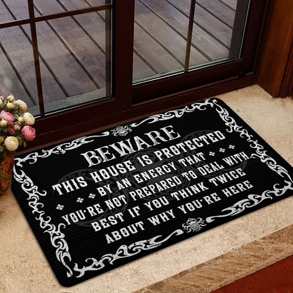 Wicca Welcome Doormat, Witch Beware This House Is Protected Wiccan Wicca Welcome Doormat, Indoor Outdoor Doormat Home Decor