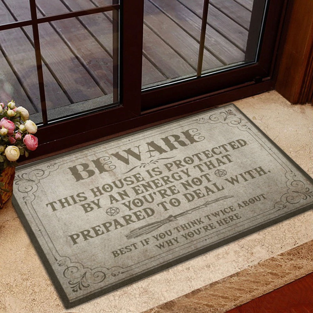Wicca Welcome Doormat, Witch Beware This House Wicca Witch Welcome Doormat, Indoor Outdoor Doormat Home Decor