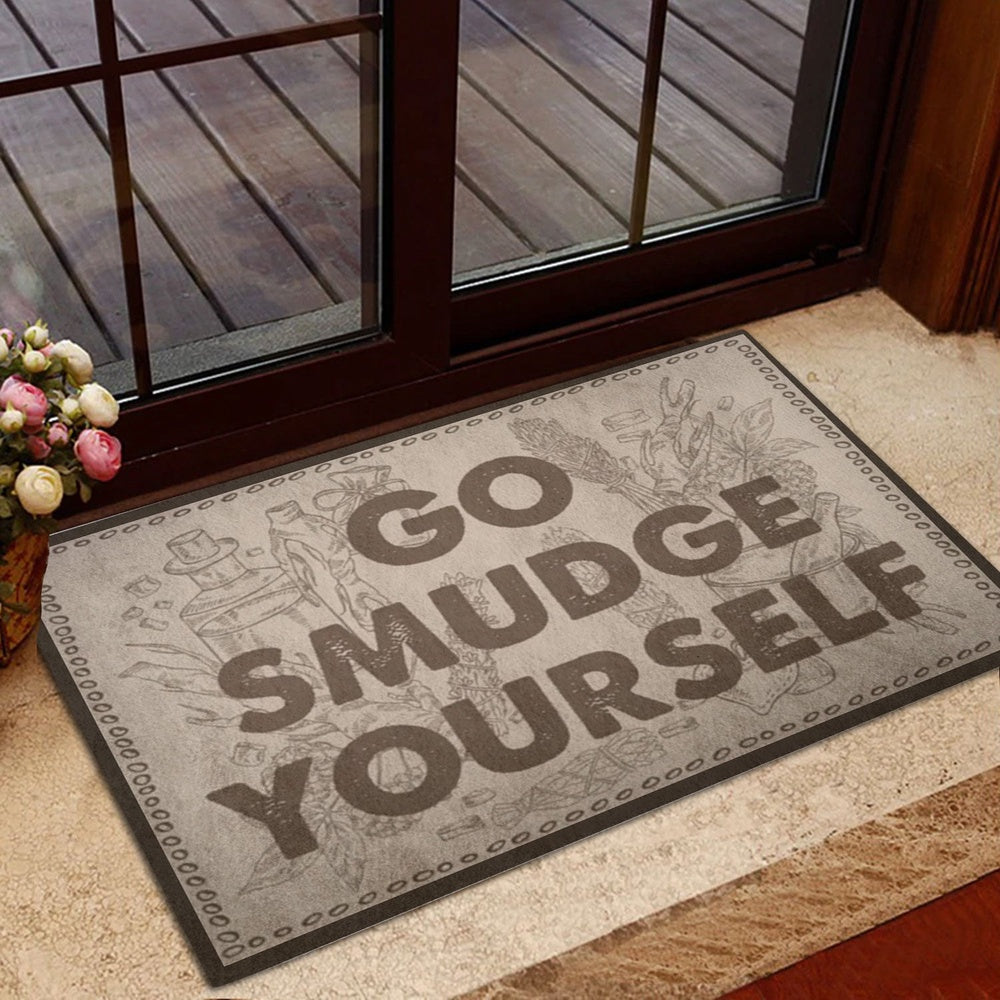 Wicca Welcome Doormat, Witch Go Smudge Yourself Wiccan Welcome Doormat, Indoor Outdoor Doormat Home Decor