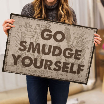 Wicca Welcome Doormat, Witch Go Smudge Yourself Wiccan Welcome Doormat, Indoor Outdoor Doormat Home Decor