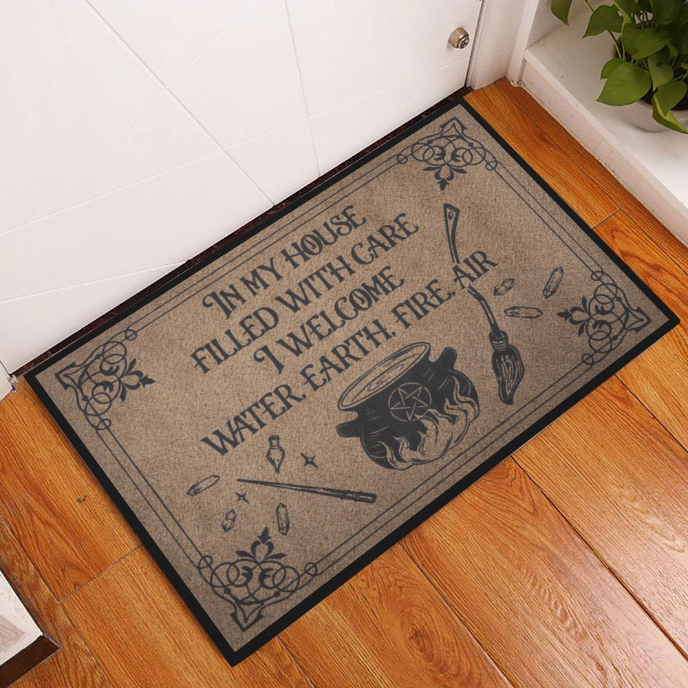 Wicca Welcome Doormat, Witch In My House Filled With Care Wicca Witch Welcome Doormat, Indoor Outdoor Doormat Home Decor